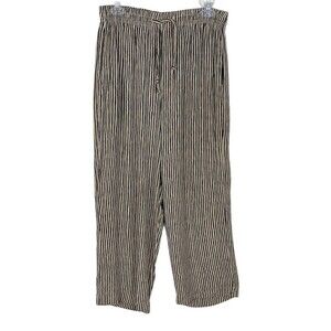 Capacity Cabana Lounge Pants Women M Black & Tan Stripe Elastic Waist Pockets